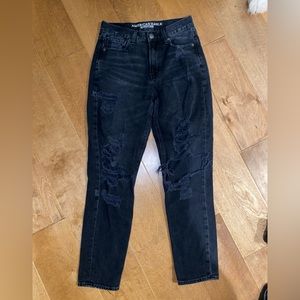 American Eagle outfitters, mom, jeans, black, distressed with holes